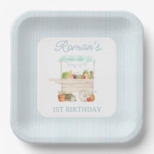 Boy Farmers Market Vegetable Stand Birthday Paper Plate