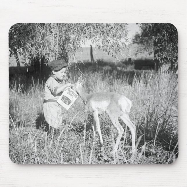 Boy feeding antelope mouse mat (Front)