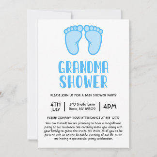  Boy Feet First Time Grandma Baby Shower Invitation