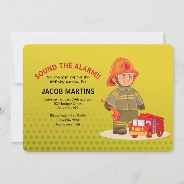 Boy Firefighter Birthday Party Invitation (Front)