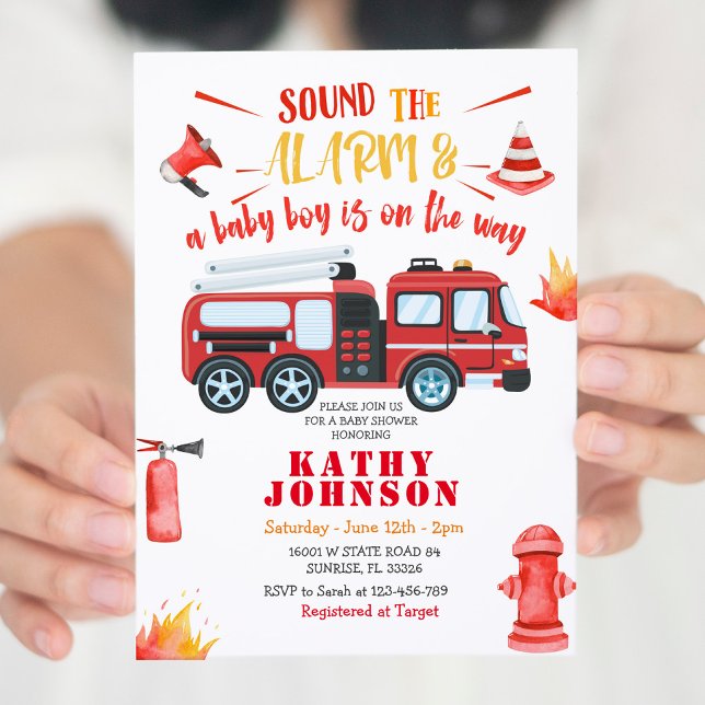 Boy Firefighter Fire Truck Baby Baby Shower Invitation (Creator Uploaded)