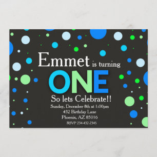 Boy First 1st Blue Green Chalkboard Invitation