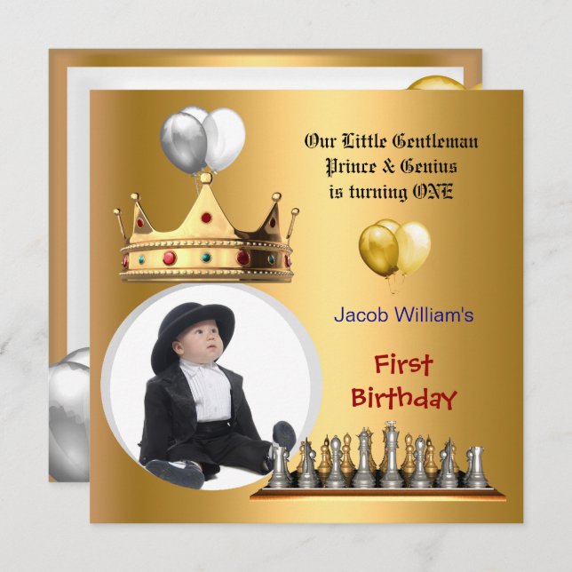 Boy First Birthday 1st Gentleman Prince Genius Invitation (Front/Back)