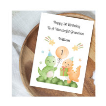 Boy First Birthday Balloon Dinosaurs Card