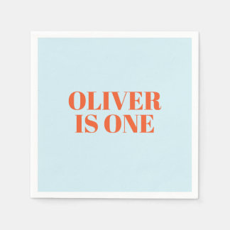 Boy First Birthday Blue and Red Modern Napkin