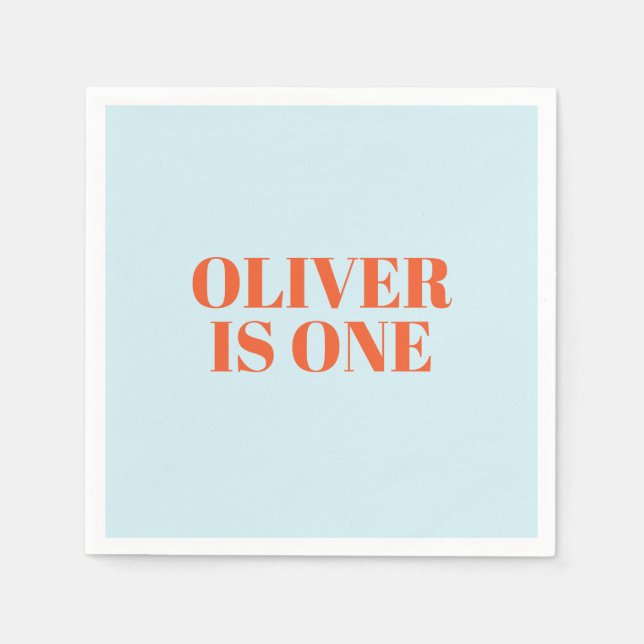 Boy First Birthday Blue and Red Modern Napkin (Front)