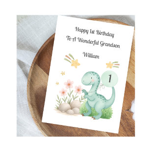 Boy First Birthday Blue Dinosaur Card