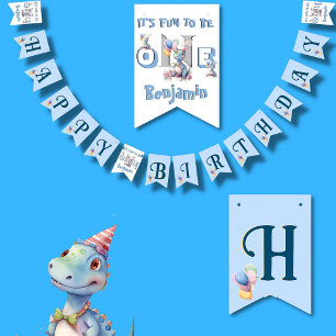 Boy First Birthday Fun One Dinosaur 1st Birthday  Bunting