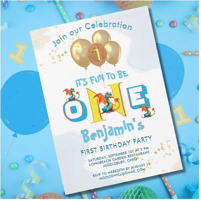 Boy First Birthday Fun One Dinosaur  Invitation (Creator Uploaded)