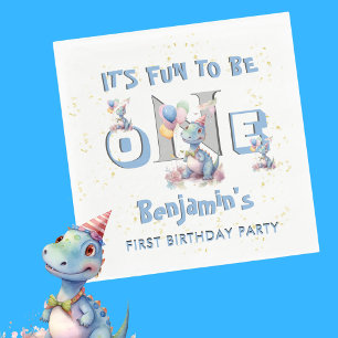 Boy First Birthday Fun One Dinosaur Luncheon Napkin