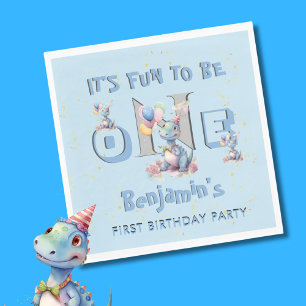 Boy First Birthday Fun One Dinosaur Luncheon Napkin