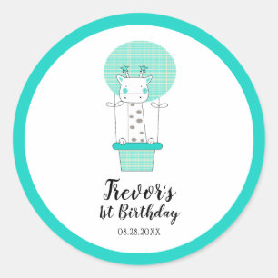 Boy First Birthday Giraffe Classic Round Sticker