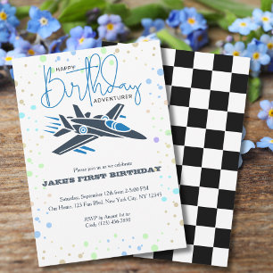 Boy First Birthday Jet Fighter Plane Fun Travel  Invitation