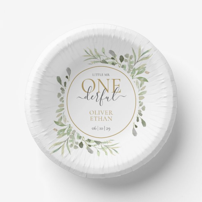 Boy First Birthday Little Mr ONEderful Paper Plate (Front)