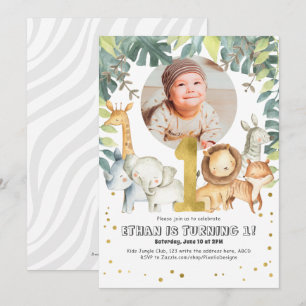 Boy First Birthday Safari Jungle animals photo Invitation