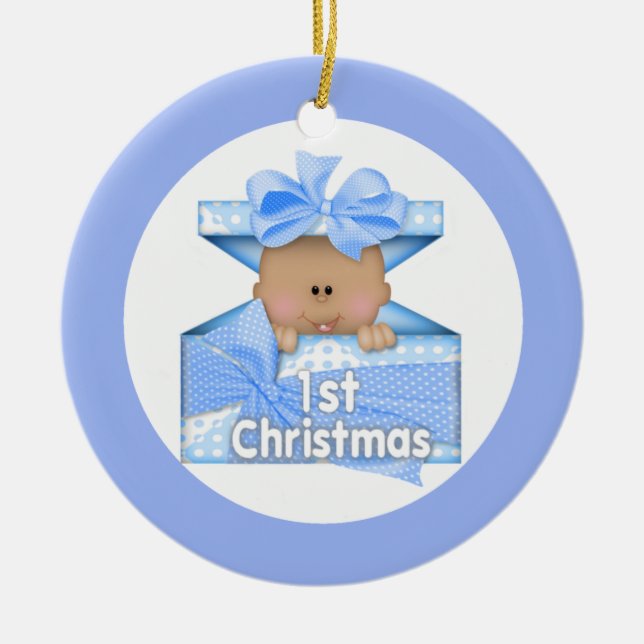 Boy First Christmas 2 Ceramic Tree Decoration (Front)