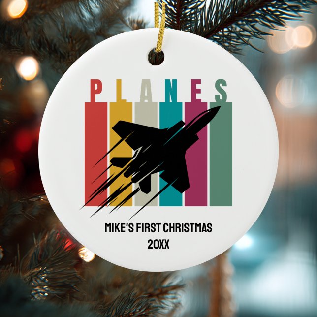 Boy First Christmas Jet Fighter Aeroplane Custom Ceramic Tree Decoration (Creator Uploaded)