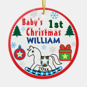 Boy First Christmas PHOTO White Horse  Ceramic Tree Decoration