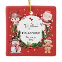 Boy First Christmas Reindeer Santa Tree Ornament 