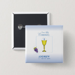 Boy First Communion, Chalice with Host and Grapes 15 Cm Square Badge