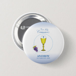 Boy First Communion, Chalice with Host and Grapes 6 Cm Round Badge