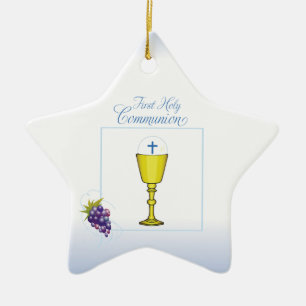 Boy First Communion, Chalice with Host and Grapes Ceramic Tree Decoration