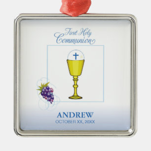 Boy First Communion, Chalice with Host and Grapes Metal Tree Decoration