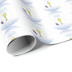 Boy First Communion, Chalice with Host and Grapes Wrapping Paper