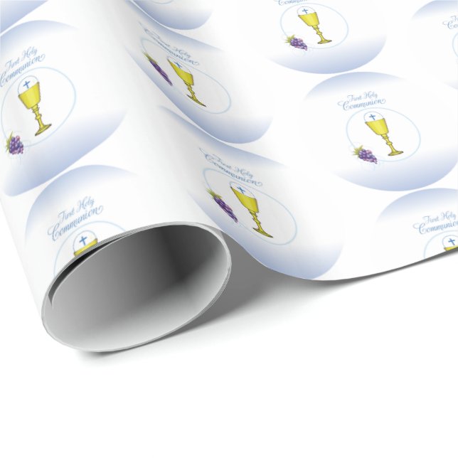 Boy First Communion, Chalice with Host and Grapes Wrapping Paper (Roll Corner)