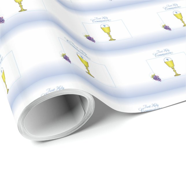 Boy First Communion, Chalice with Host and Grapes Wrapping Paper (Roll Corner)