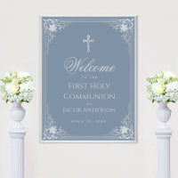 Boy First Communion Dusty Blue Vintage Welcome