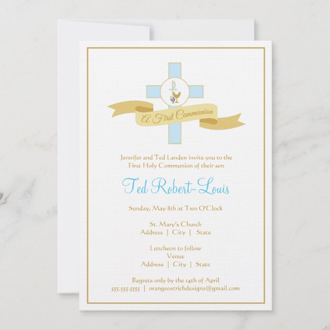Boy First Communion Invitation - Blue (Front)