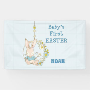 Boy First Easter Bunny on Flower Swing Banner