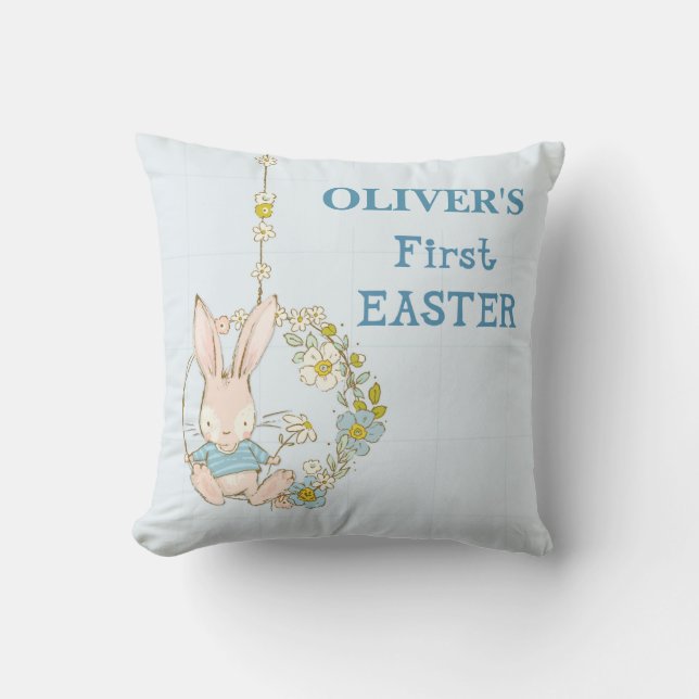 Boy First Easter Bunny on Flower Swing Cushion (Front)