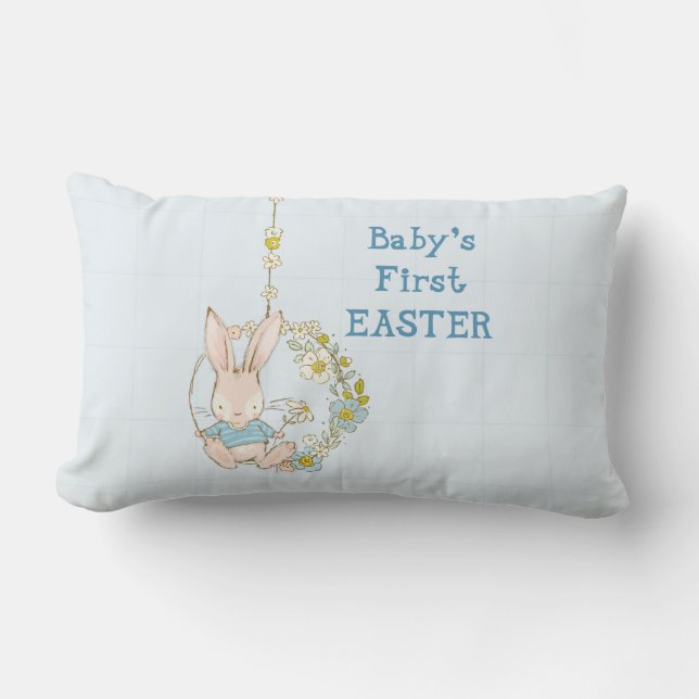Boy First Easter Bunny on Flower Swing Lumbar Cushion (Front)