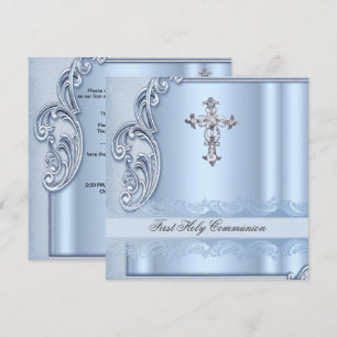 Boy First Holy Communion Blue Confirmation Invitation