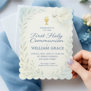 Boy First Holy Communion Dove & Chalice Invite