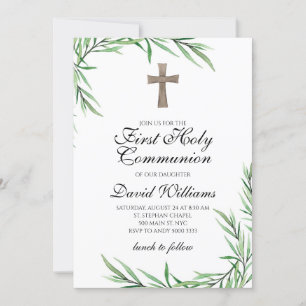 Boy First Holy Communion Greenery Elegant Invitation
