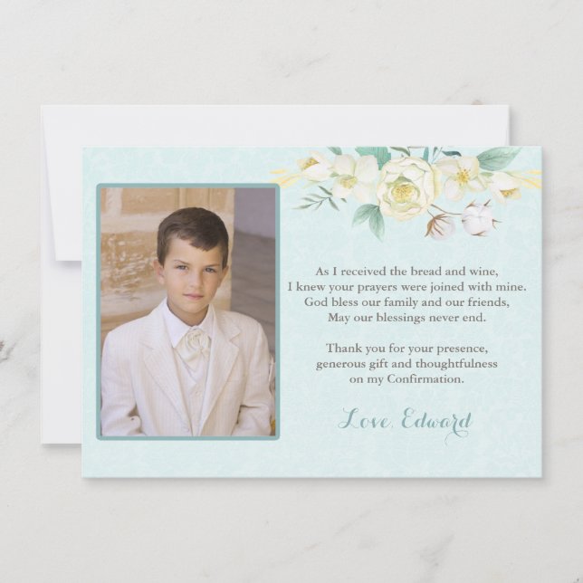 Boy First Holy Communion Thank You Card With Photo (Front)