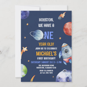 Boy First Outer Space Planets 1st Birthday Invitation