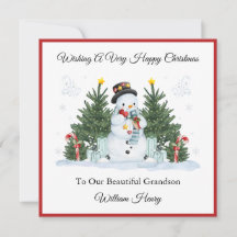 Boy First Second Third Christmas Snowman Card