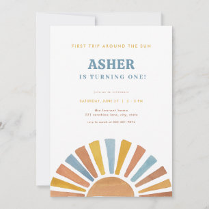 Boy First Trip Around the Sun Birthday Invitation