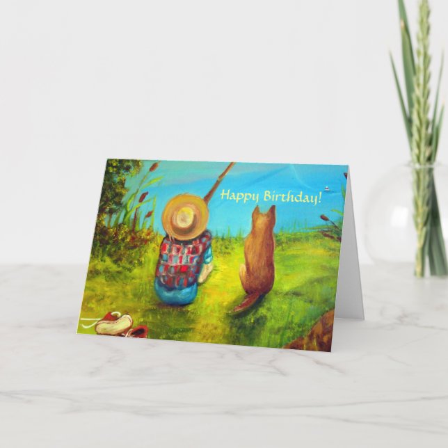 Boy Fishing Custom Birthday Card (Front)