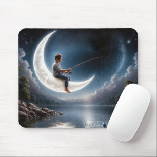 Boy Fishing from a Crescent Moon Mouse Mat
