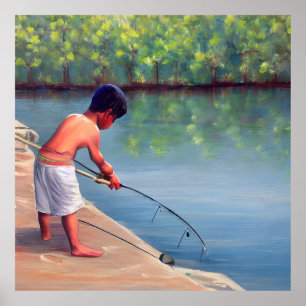 Boy Fishing Poster