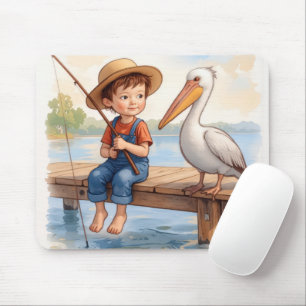Boy Fishing With a Pelican Mouse Mat
