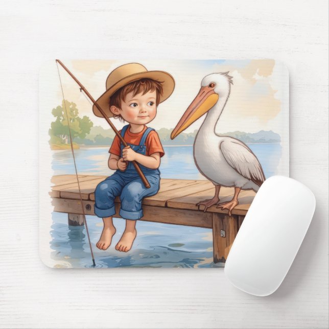 Boy Fishing With a Pelican Mouse Mat (With Mouse)