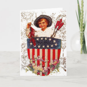 Boy Flag July 4th Patriotic Vintage Postcard Art