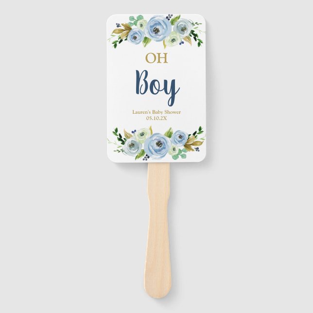 Boy Floral baby shower Hand Fan (Front)