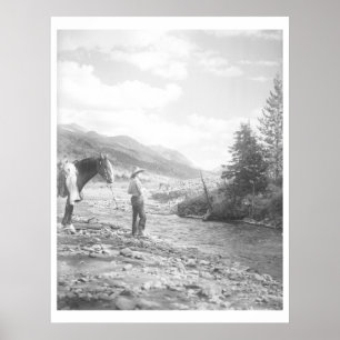 Boy fly fishing. poster